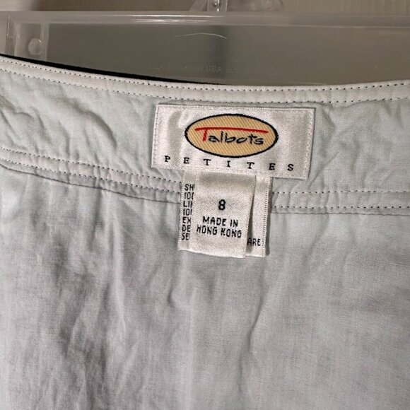 TALBOTS Petite 100% Cotton A Line Skirt Lined Back & White Circles Women's 8 EUC - Picture 14 of 16